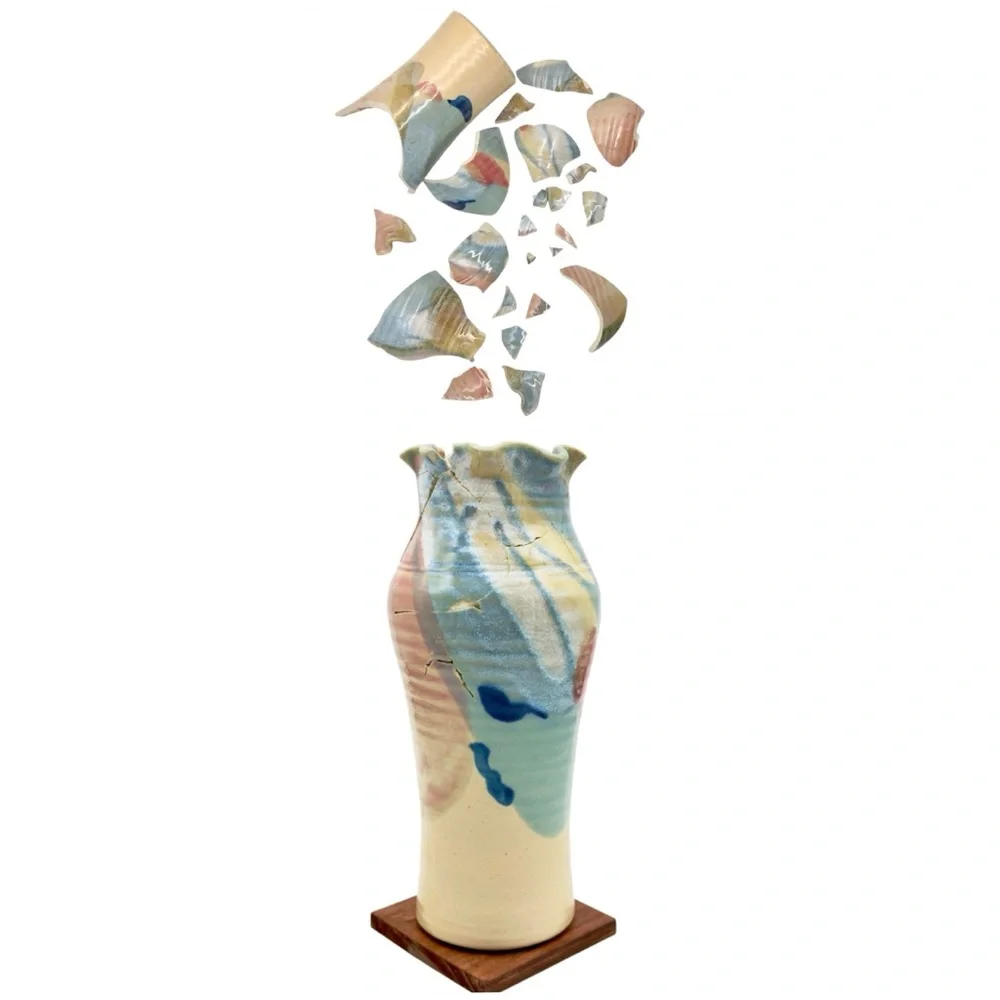 Kintsugi Vase 11” Hand Thrown Studio Pottery Gold Crack Art Personal Growth Gift